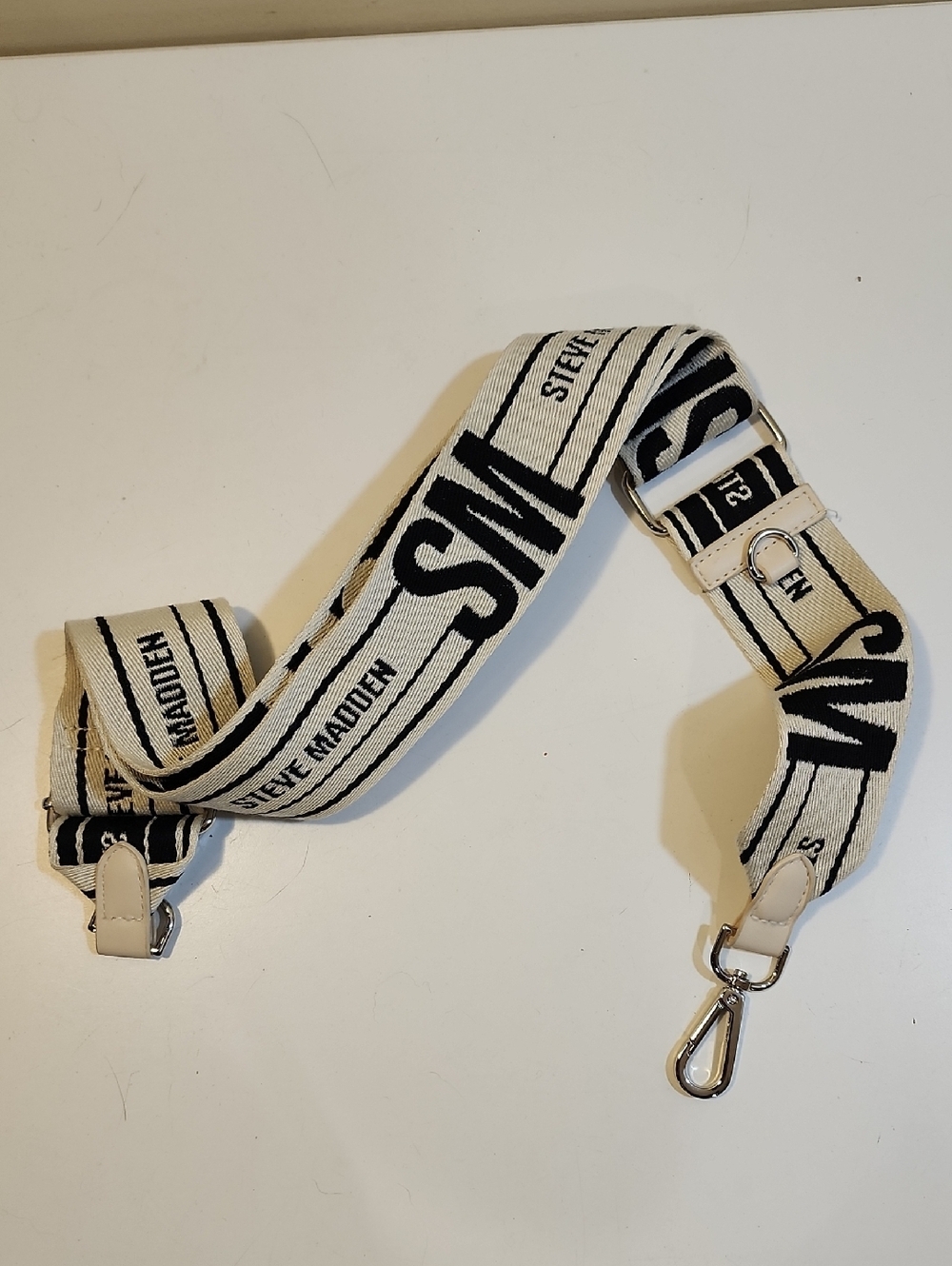 Steve Madden Black and Cream Branded Adjustable Strap